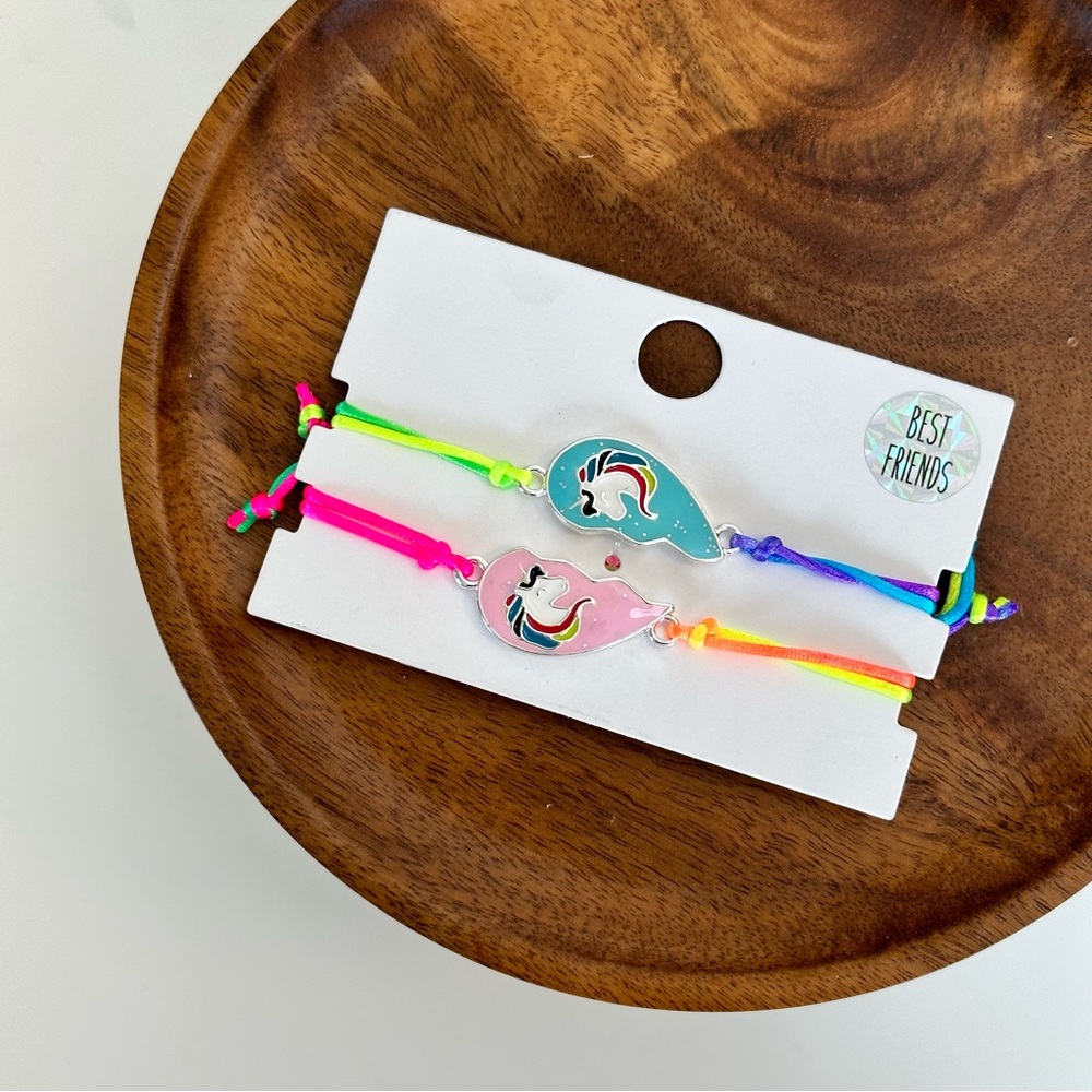 4/$15 Cute Girls Best Friends Unicorn Pink Blue Heart Friendship Bracelet